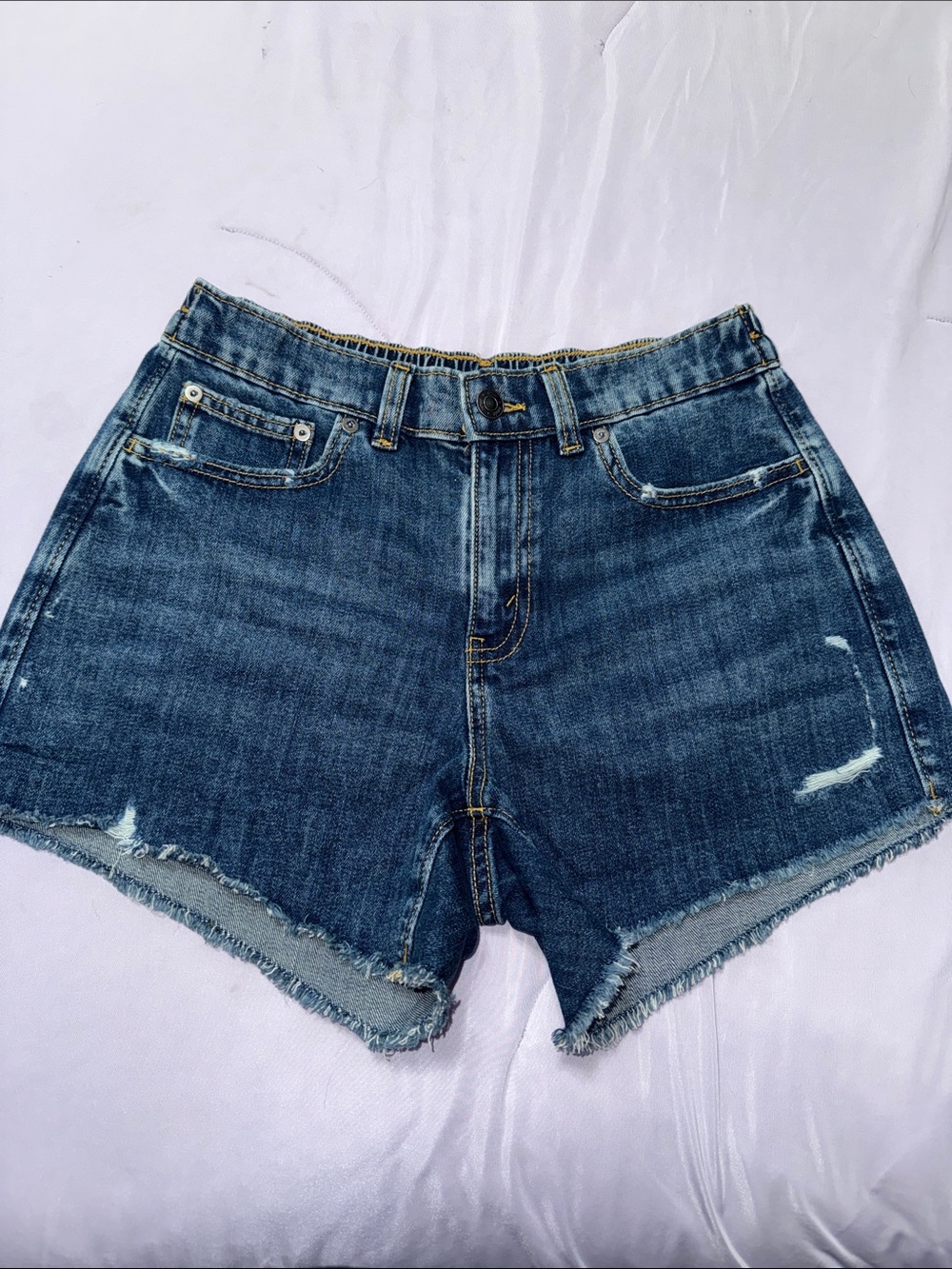 aerie Dark Wash Mid-Rise Denim Shorts with Elastic Waistband